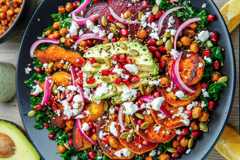 Roasted Acorn Squash Salad with Pomegranate Balsamic Lemon Dressing