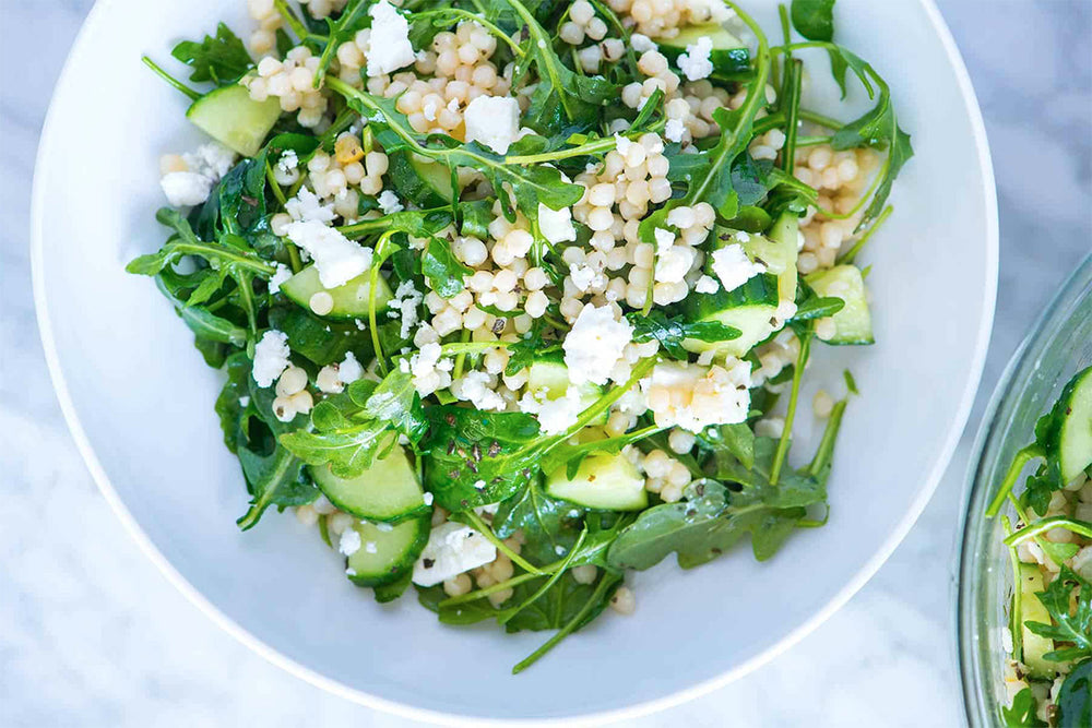 Cucumber Arugula Salad with Couscous, and Feta