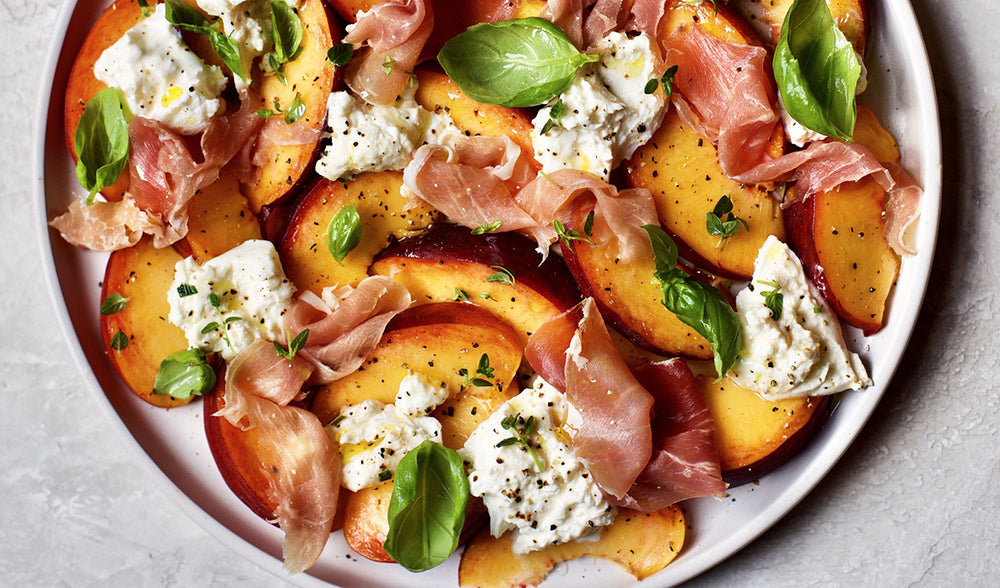 Fresh Peach, Burrata and Prosciutto Salad Seven Barrels