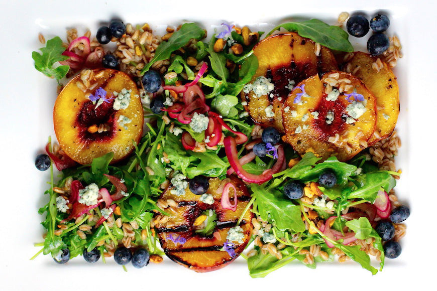 Grilled Peach Salad, Maple Lavender Dressing