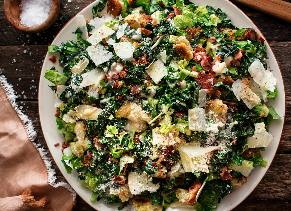 Roasted Garlic & Kale Caesar Salad