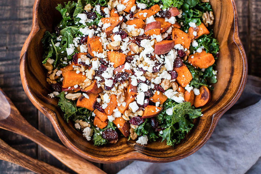 Roasted Sweet Potato Salad with Cranberries, Walnuts, and Goat Cheese