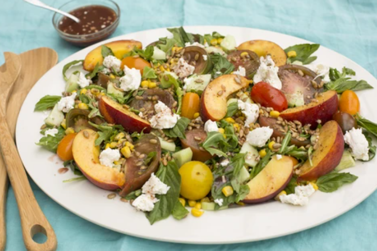 Summer Tomato and Peach Salad with Elderberry Lime Vinaigrette