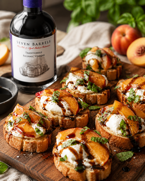 Balsamic Peach & Burrata Crostini