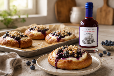 Blueberry balsamic cheesecake buns with Seven Barrels Blueberry Balsamic Vinegar