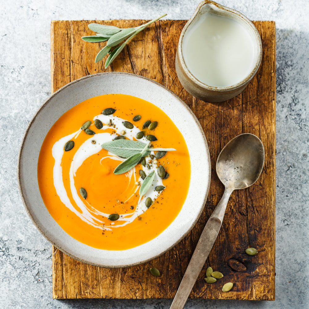 Creamy Maple and Vanilla Fig Brie and Cheddar Apple Soup with Walnut-Oat Granola