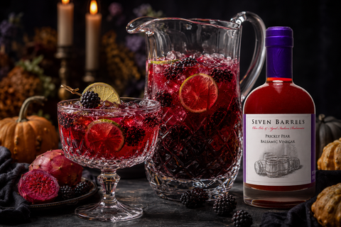 Dark Harvest Halloween punch made with Seven Barrels Prickly Pear Balsamic