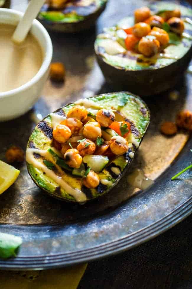 Grilled Avocado Stuffed With Chickpeas and Lavender Balsamic